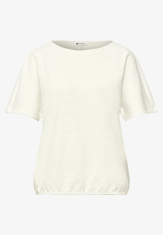 Witte top met korte mouwen, ronde hals en elastische zoom