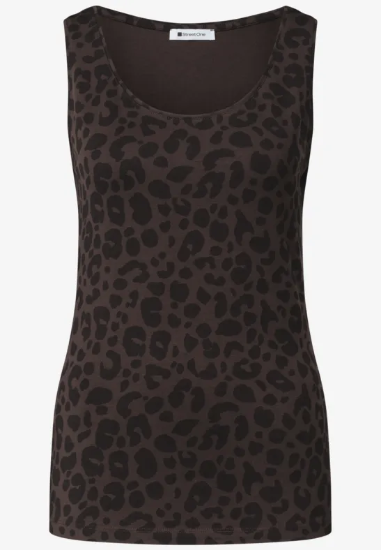 Mouwloos bruin topje met donker luipaardprint
