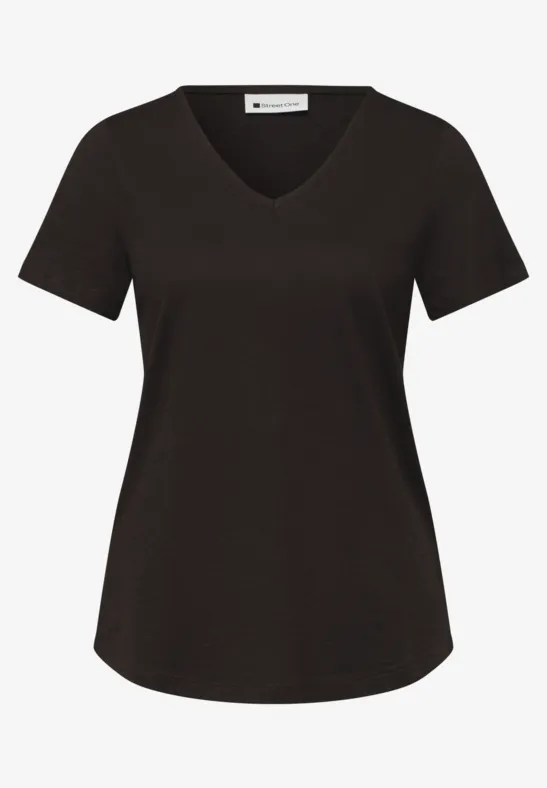 T-shirt noir à manches courtes avec col en V.