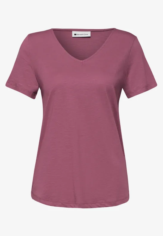 Lichtpaars V-hals T-shirt met korte mouwen, eenvoudig en comfortabel.