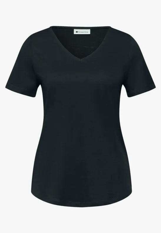 Zwart dames T-shirt met V-hals en korte mouwen