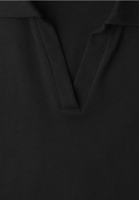 Schwarzes Shirt mit minimalistischem V-Ausschnitt und Stehkragen