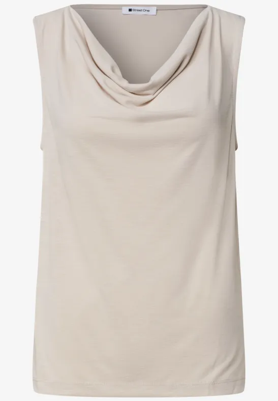 Ärmelloses Top in Creme mit locker fallendem Wasserfallausschnitt