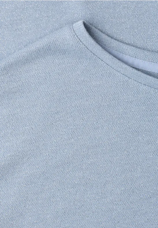 Lichtblauw T-shirt met fijne structuur en ronde hals
