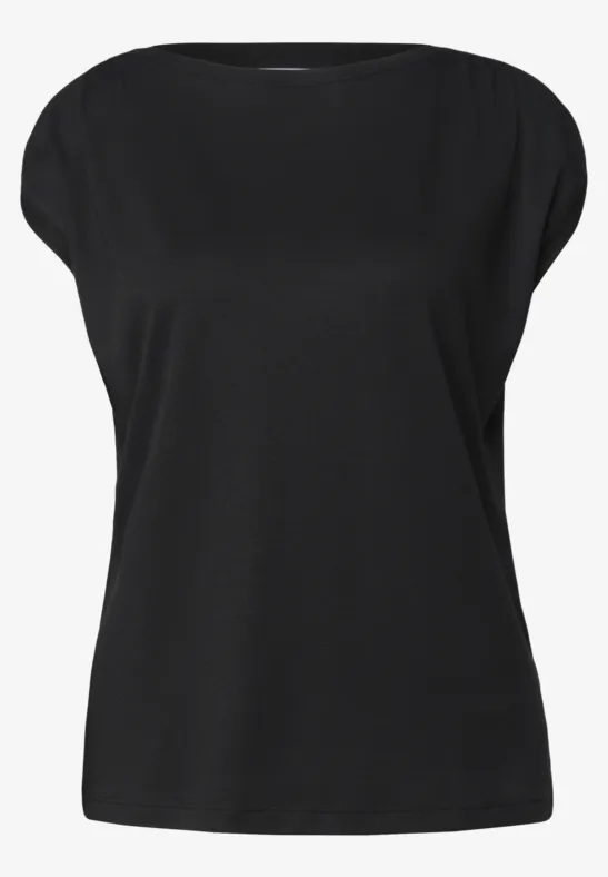 Schwarzes Damen-T-Shirt mit kurzen Ärmeln und rundem Ausschnitt