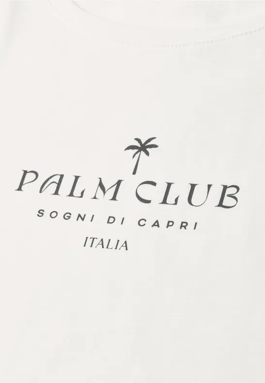 Wit T-shirt met palmboomlogo en tekst 'PALM CLUB SOGNI DI CAPRI ITALIA'.