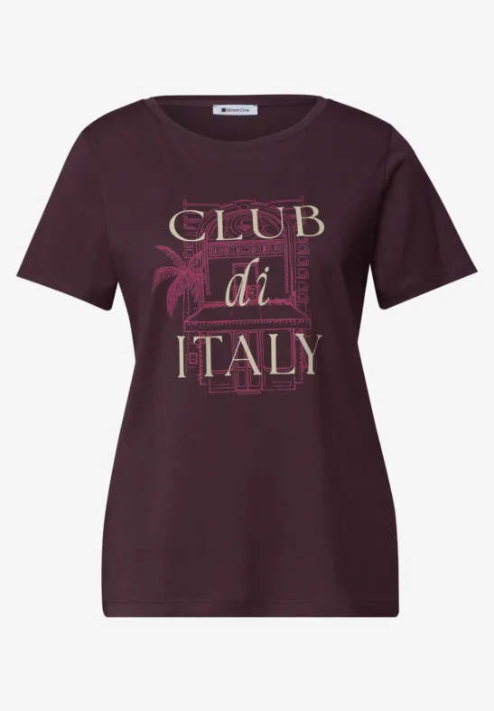 Dunkles Damen-T-Shirt mit goldener 'Club di Italy'-Aufschrift und Palmen-Motiv