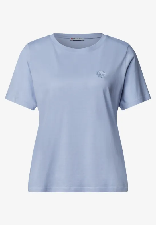 Hellblaues Damen-T-Shirt mit kurzen Ärmeln und Rundhalsausschnitt