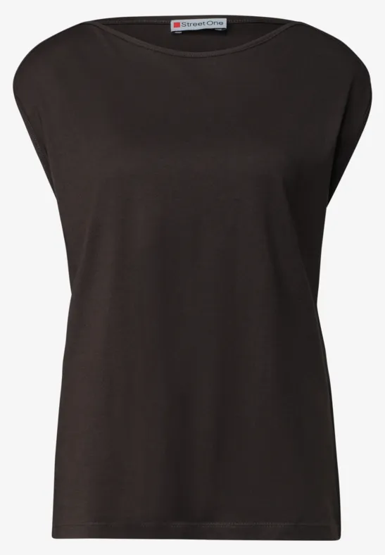 Haut sans manches noir en tissu doux avec encolure large