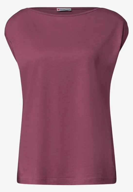 Haut sans manches féminin violet uni, col rond large.