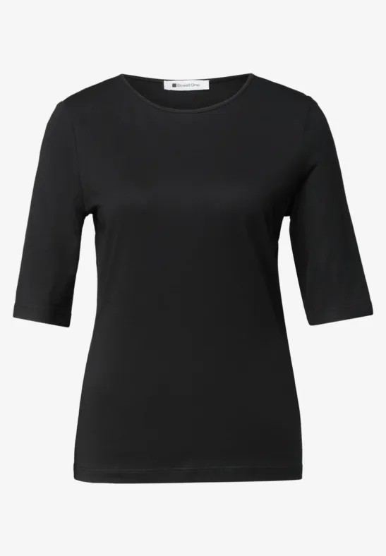 Effen zwart T-shirt met driekwartmouwen