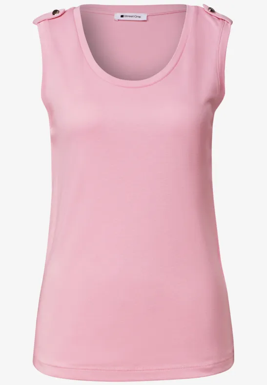 Ärmelloses rosa Top mit U-Boot-Ausschnitt aus dehnbarem Jersey-Stoff.