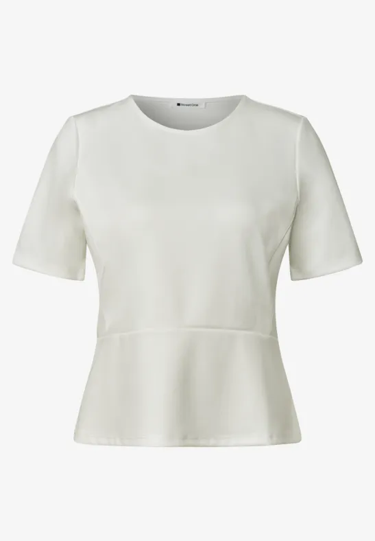 Witte top met korte mouwen, ronde hals en getailleerde pasvorm