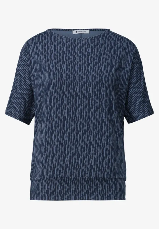 Kurzes navyblaues Strickshirt mit dezentem Zickzackmuster