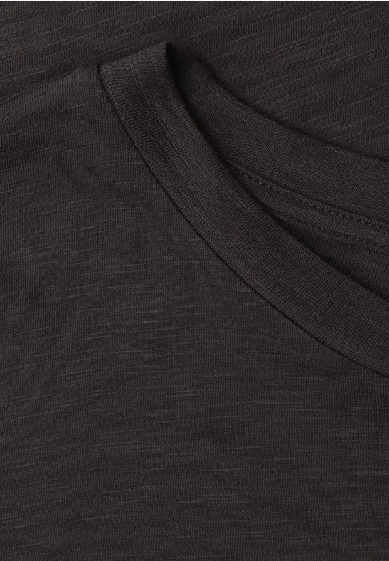 Schwarzes T-Shirt mit Rundhals und feiner Melange-Optik