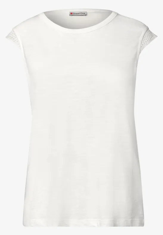 Weißes ärmelloses Damen-Shirt mit Rundhalsausschnitt