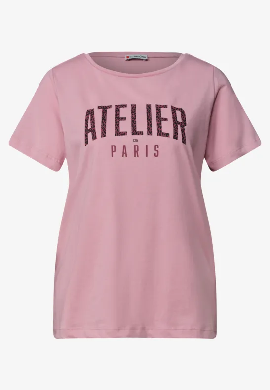 Roze T-shirt met korte mouwen en zwarte opdruk "ATELIER PARIS".