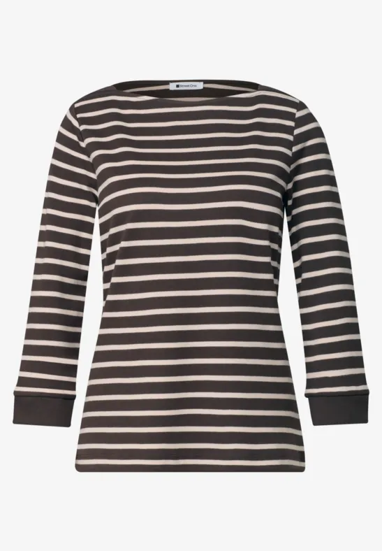 Schwarz-weißer, gestreifter Langarmshirt mit U-Boot-Ausschnitt