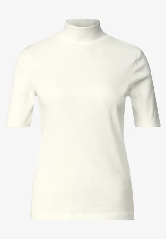 Weißes Kurzarm-T-Shirt mit Stehkragen