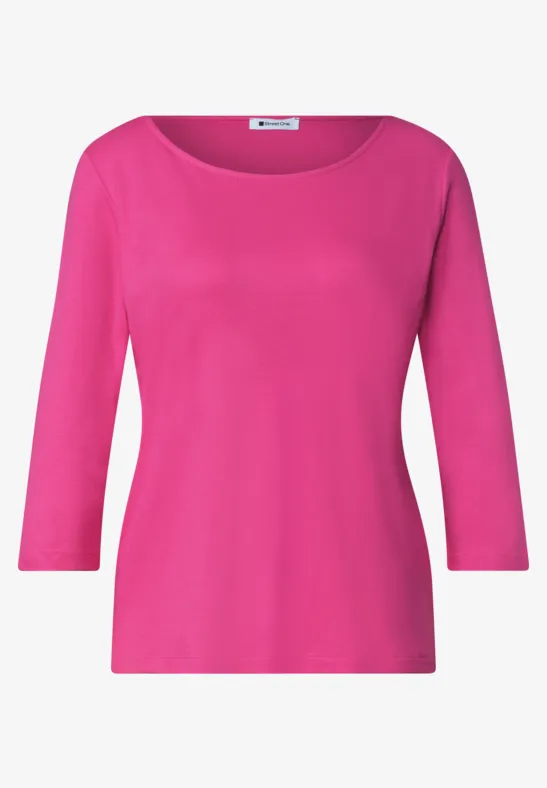 Knallpinke Bluse mit 3/4-Ärmeln und rundem Ausschnitt