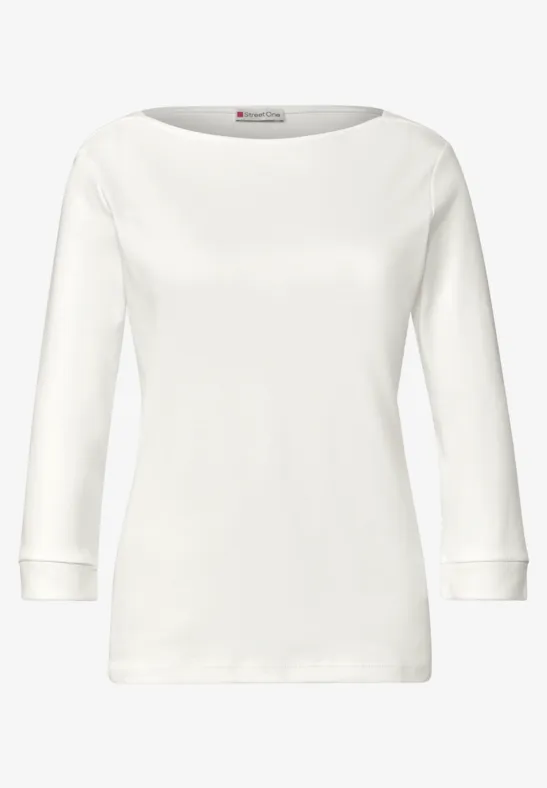 Weißes Langarmshirt mit U-Boot-Ausschnitt