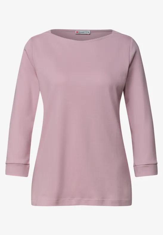 Rosa Langarmshirt mit 3/4-Ärmeln und Rundhalsausschnitt, schlichtes, elegantes Design.