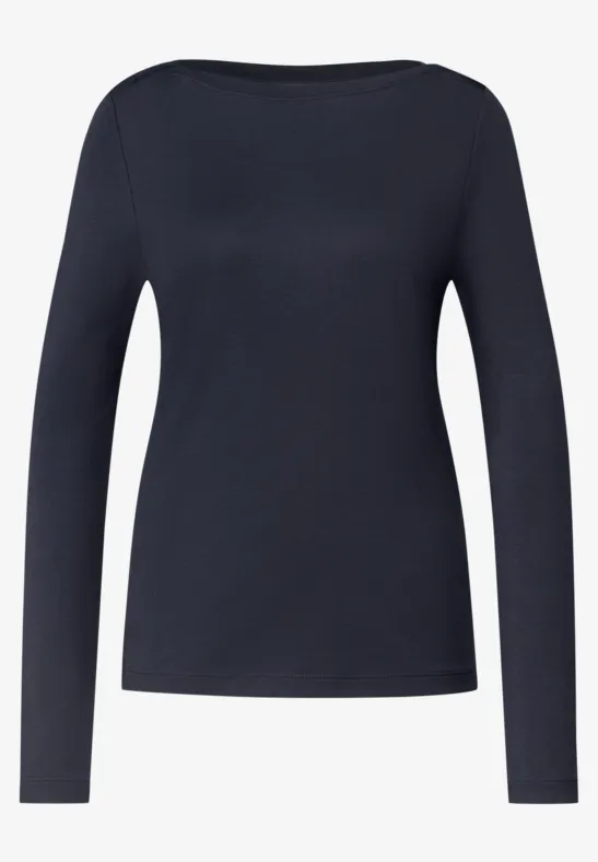 Prosty granatowy longsleeve z długim rękawem i okrągłym dekoltem