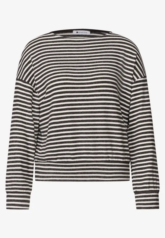 Schwarzes-weiß gestreiftes Langarm-Shirt mit Rundhalsausschnitt und lockerem Schnitt.