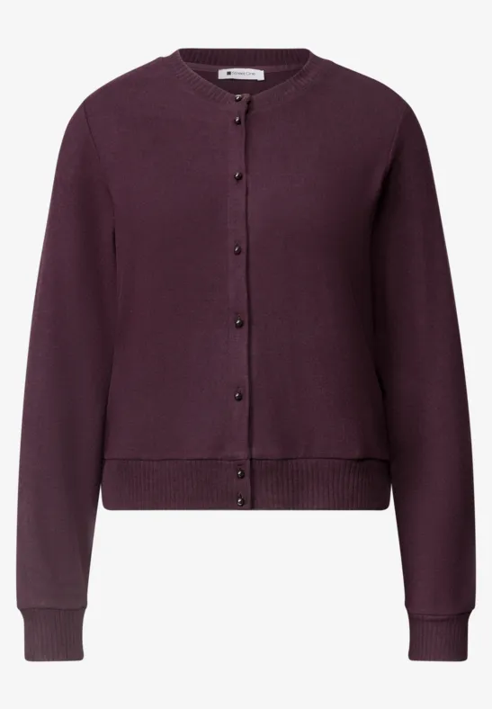 Cardigan pour femme violet foncé à col ras du cou et boutonnage
