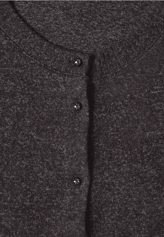 Dunkelgrauer Strickcardigan mit Rundhalsausschnitt und Knopfleiste