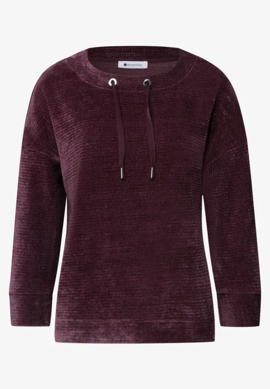 Bordeaux chenille capuchontrui met koordjes