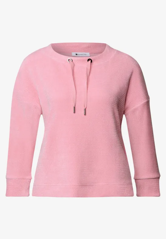 Loser rosafarbener Pullover mit Kordelzug und 3/4-Ärmeln