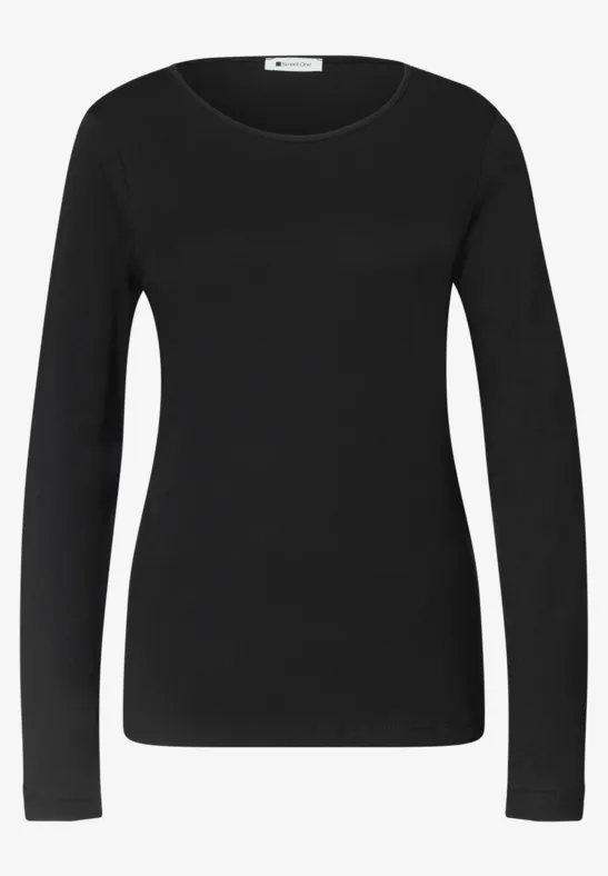 Schwarzes, tailliertes Langarmshirt für Damen