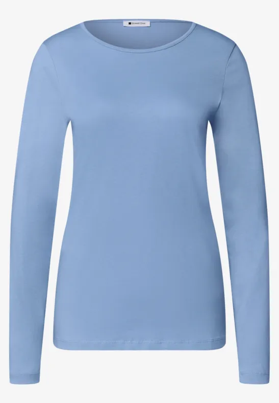 Lichtblauw langärmelig shirt met ronde hals