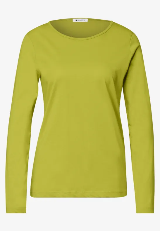 Schlichtes Damen-Langarmshirt in leuchtendem Limettengrün.