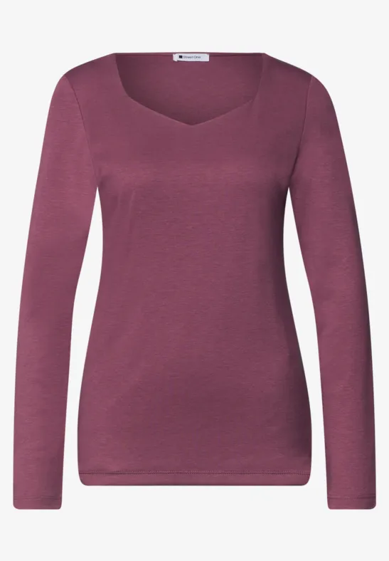 Haut manches longues femme couleur prune à encolure arrondie