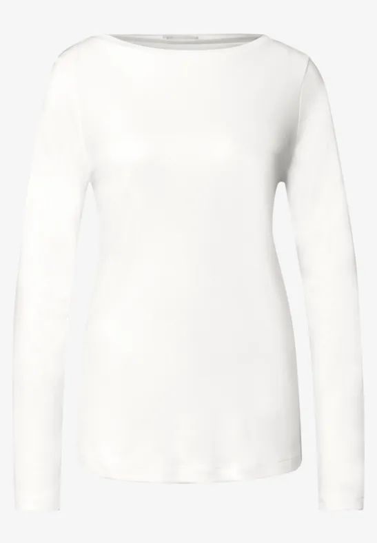 Prosty biały longsleeve z okrągłym dekoltem