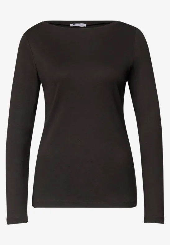 schwarzer, schlichter Langarm-Pullover mit Rundhalsausschnitt