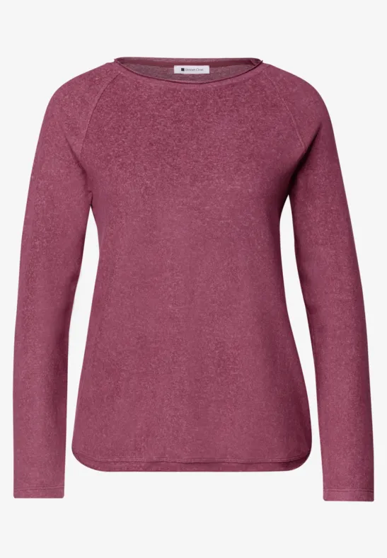 Cranberryfarbener Pullover mit Rundhalsausschnitt und langen Ärmeln