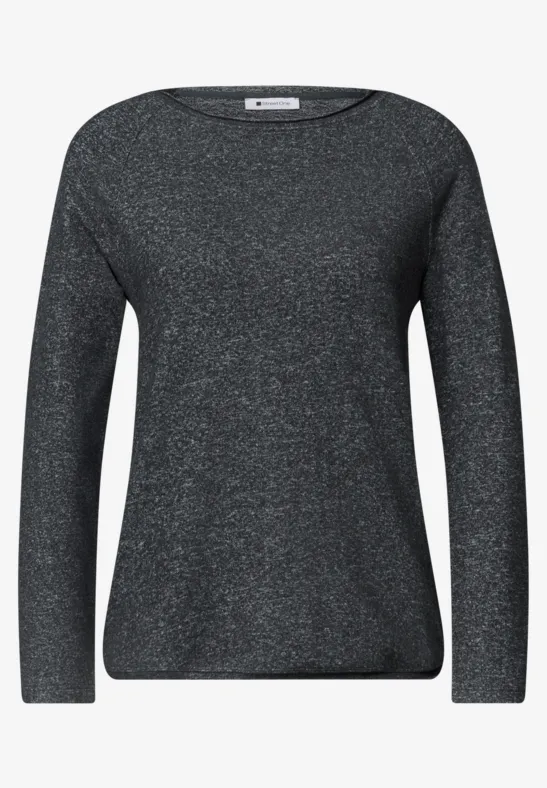 Dunkelgrauer Langarm-Pullover mit feinem Glitzereffekt und Rundhalsausschnitt