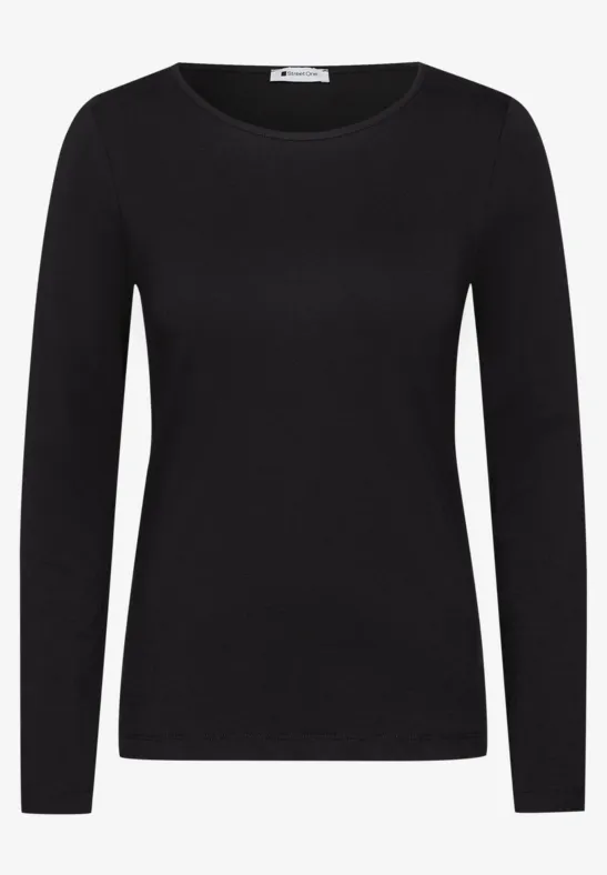 Schwarzes schlichtes Langarmshirt mit Rundhalsausschnitt