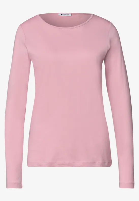 Rosa, schlichtes Langarmshirt aus glattem Stoff