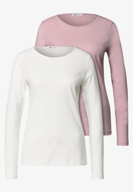Zwei Langarm-Shirts, eines weiß, eines rosa.