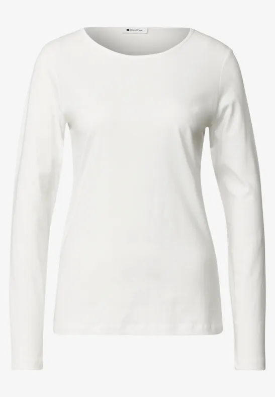 Weißes Langarmshirt mit Rundhalsausschnitt