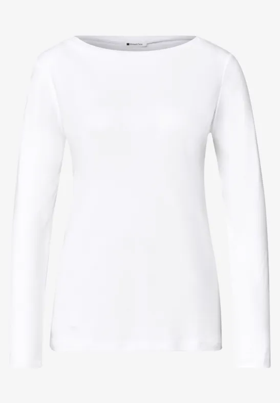 Weißes, schlichtes Langarmshirt mit Rundhalsausschnitt