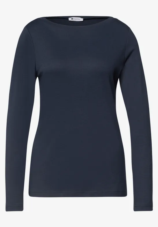 Damen Langarmshirt, marineblau, schmaler Schnitt, Rundhalsausschnitt.