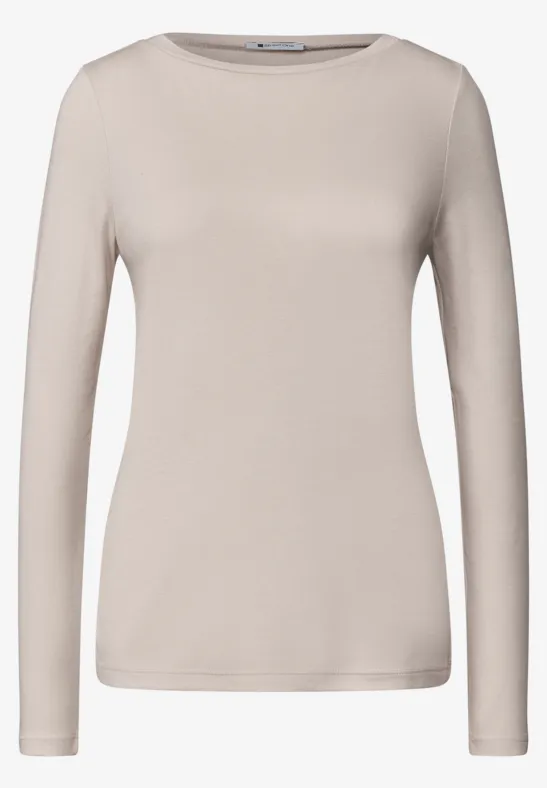 Lichtbeige shirt met lange mouwen en ronde halslijn