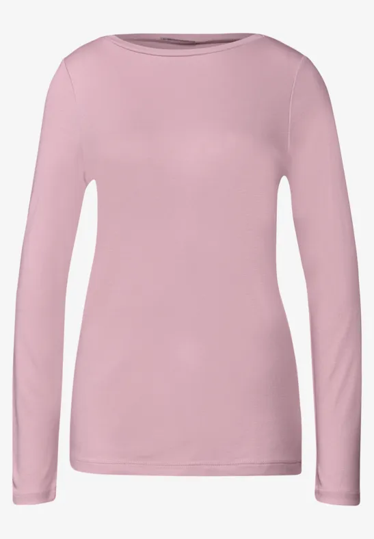 Rosa Langarmshirt mit Rundhalsausschnitt und schmaler Passform