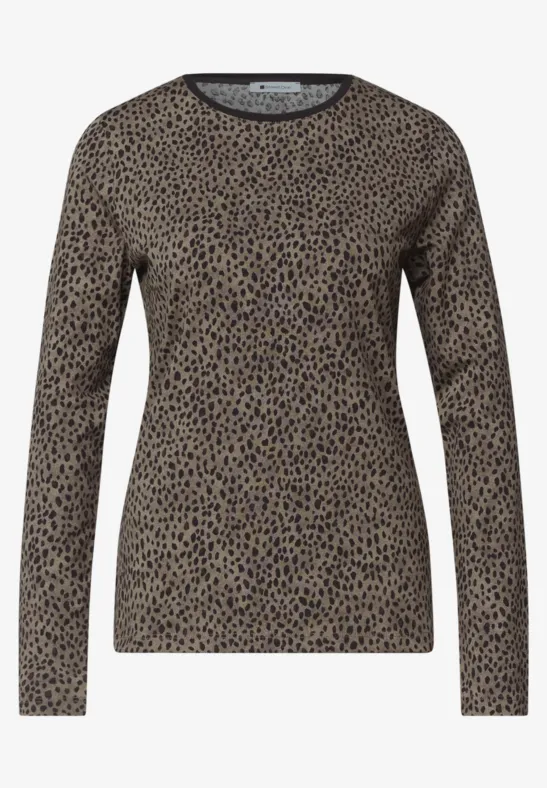 Langärmliges, tailliert geschnittenes Pullover mit Leopardenmuster und Rundhalsausschnitt.