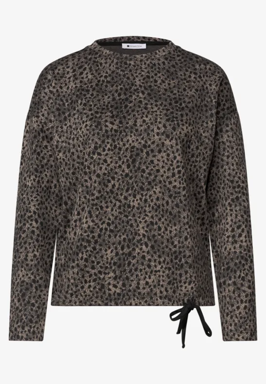 Longsleeve im Leo-Print mit Rundhalsausschnitt und seitlicher Schnürung am Saum.